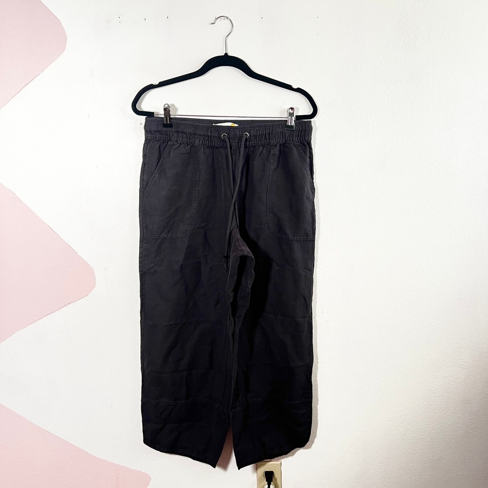 C&C California Wide‎ Leg Pants Womens Large Gray Linen Blend Drawstring Pockets